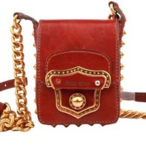 RARE MIU MIU Studded Crossbody Phone Bag Brown Leather